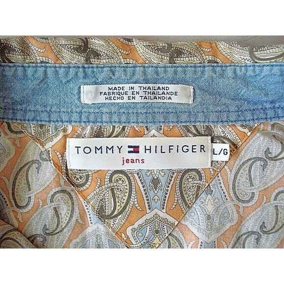 Tommy Hilfiger Jeans Blouse Flip Cuff Snap Front Shirt Womens Size L - Picture 8 of 8